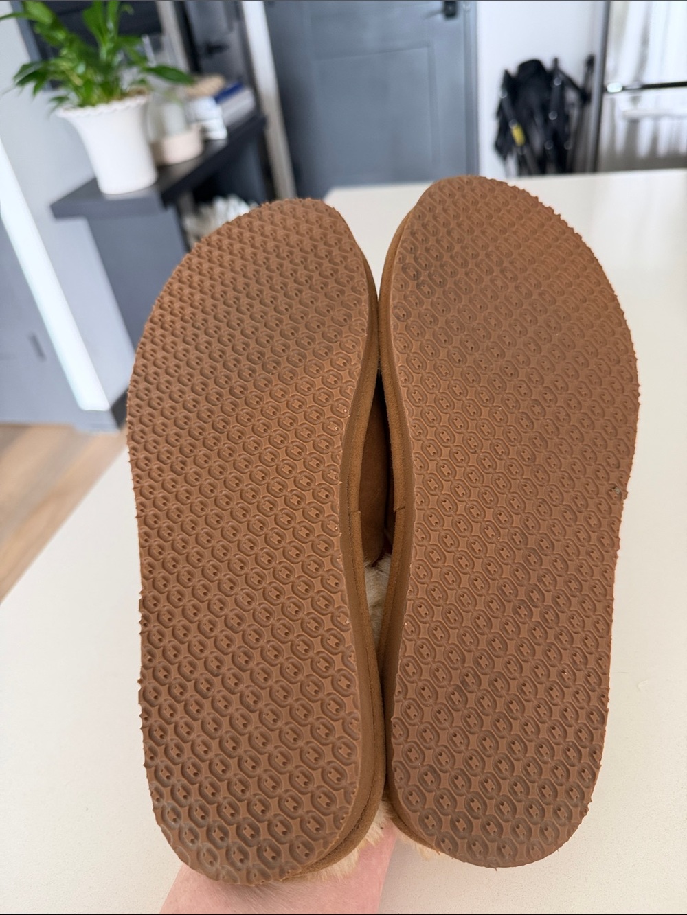 L.L. Bean Brown Suede Shearling Slip-Ons - Picture 5 of 8